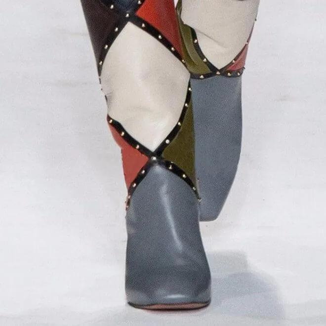 Fashion Gray Leather Color Block High Heel Knee High Boots