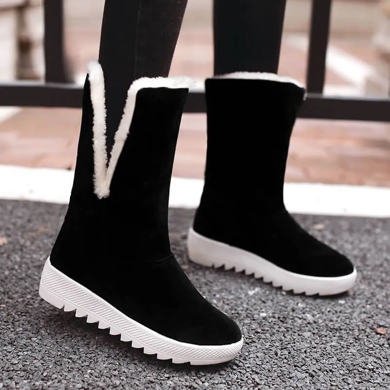 Mid Calf Winter Ankle Round Toe Boots