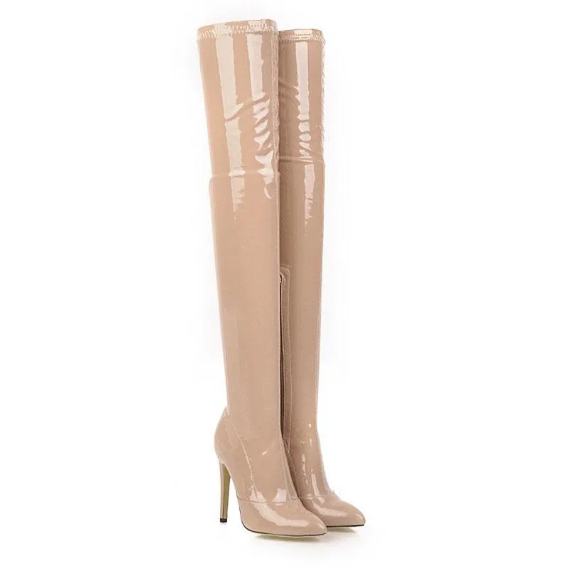 Sexy Leather Pointe Toe High Heel Thigh High Boots