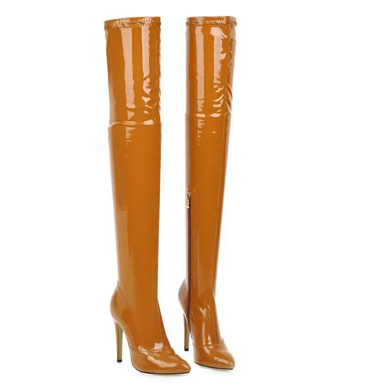 Sexy Leather Pointe Toe High Heel Thigh High Boots