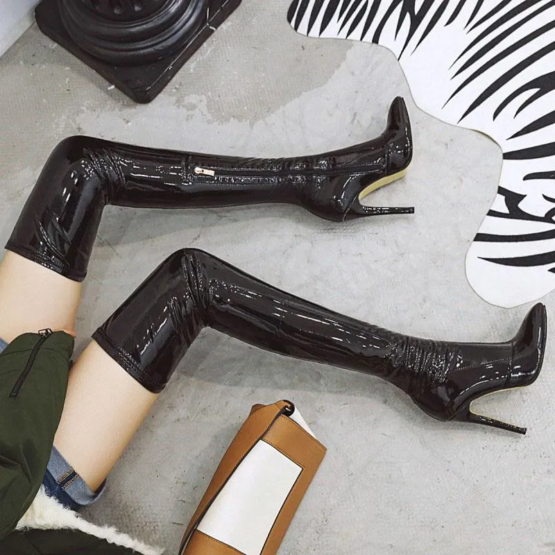 Sexy Leather Pointe Toe High Heel Thigh High Boots