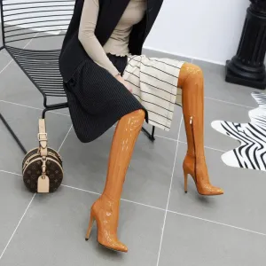 Sexy Leather Pointe Toe High Heel Thigh High Boots