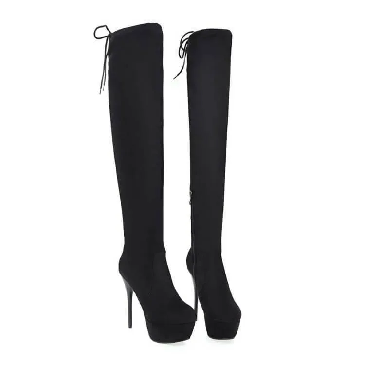 Sexy Suede Strap Platform Over Knee Boots